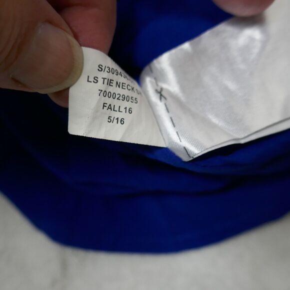 Banana Republic Fit Flare Dress Blue Houndstooth Short Sleeve Ruffle Tie Medium - Picture 5 of 7